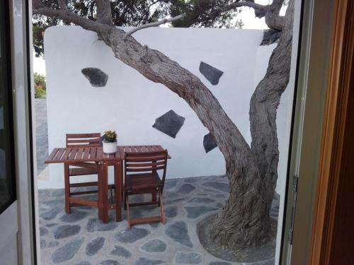 uma mesa e cadeira ao lado de uma árvore em Brisas del mar em Timijiraque