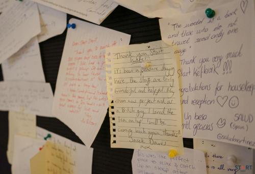 a pile of papers with writing on them at Start Keflavík Airport in Keflavík