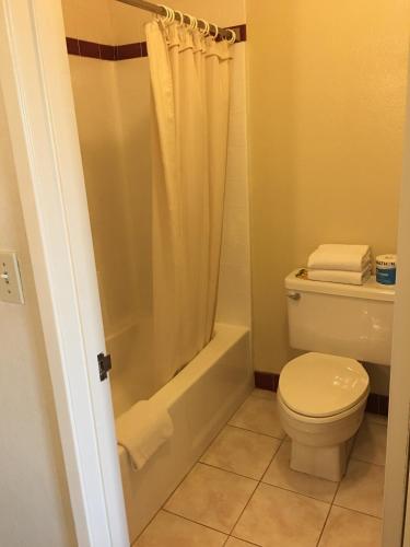 a bathroom with a toilet and a shower at Grand Inn財神客棧 in Monterey Park