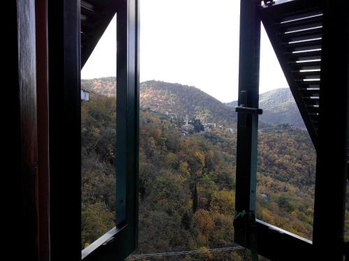 a window view of a forest from a mountain at B&B I Glicini in Vescina