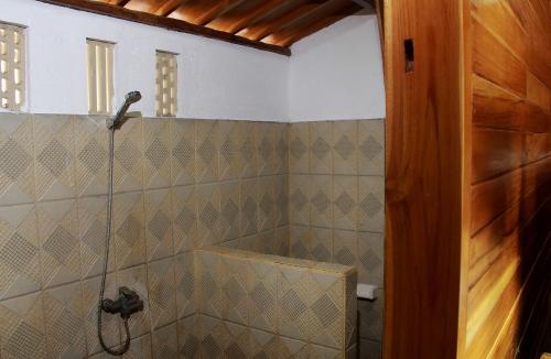 a bathroom with a shower and a toilet at Banana Leaf Bungalow in Gili Trawangan