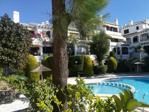 a resort with a palm tree and a swimming pool at Cabo Roig Bellavista III in Cabo Roig