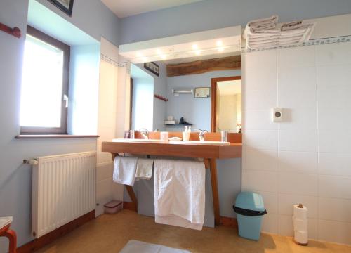 a bathroom with a sink and a mirror at Le Petit Manoir - Jean Gédouin in Servon