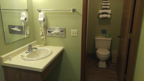 a bathroom with a sink and a toilet at Harbor Lights Lodge in Kewaunee