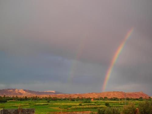 a rainbow in the sky over a field at Riad Al Anwar in Tinerhir
