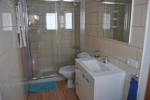 W łazience znajduje się prysznic, umywalka i toaleta. w obiekcie Ático Tanausú w mieście Arrecife