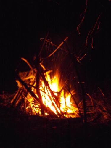 a bonfire burns in the dark at night at Studniska Country Estate in Studniska