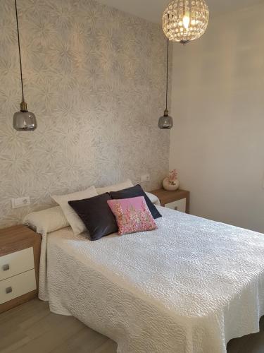 a bedroom with a bed with two pillows on it at Casita en TUY /TOMIÑO in Tui
