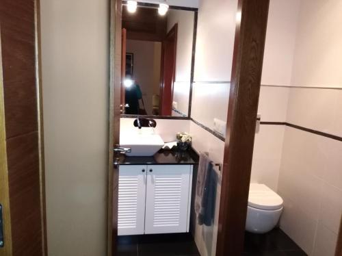 ビーゴにあるApartamento Modernista con Garajeのバスルーム(洗面台、トイレ、鏡付)