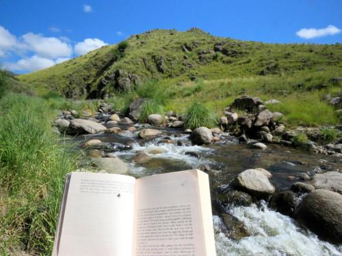 an open book sitting on top of a river at Estancia Altos del Durazno in Estancia Grande
