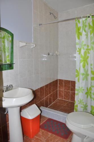 a bathroom with a sink and a toilet and a shower at Hostal Goya Andina in Cusco