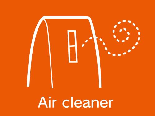 an illustration of an air cleaner on an orange background at HOTEL LOVE in Nagoya
