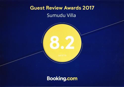 Certifikát, hodnocení, plakát nebo jiný dokument vystavený v ubytování Sumudu Villa