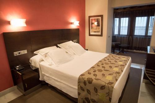a bedroom with a large bed and a red wall at Pintor El Greco in Toledo