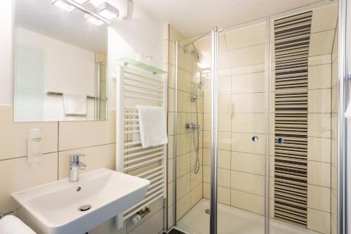 y baño con lavabo y ducha. en Hotel Werner en Mornshausen