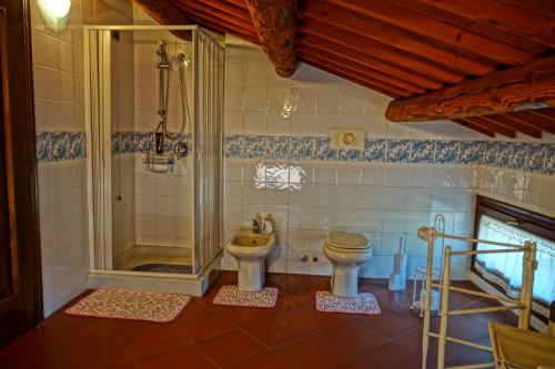 a bathroom with a shower and a toilet and a sink at Casa Stefy in Montagnana