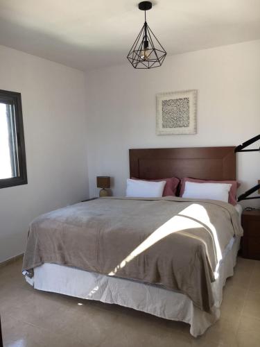a bedroom with a large bed in a white room at villa cinco palmas in Almerimar