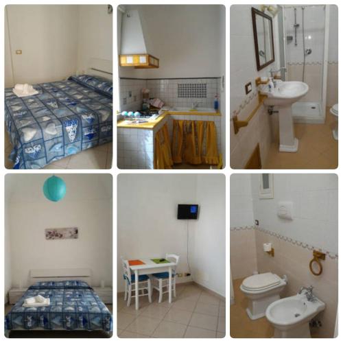 a collage of four pictures of a bathroom at Le Case Di Tufo in Favignana