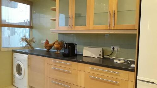 a kitchen with a counter top with a washing machine at Stay @Airport in Lisbon
