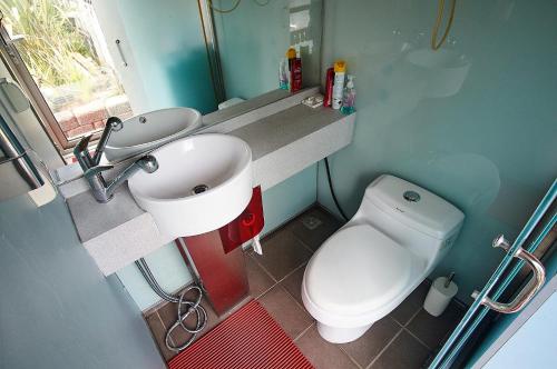 a small bathroom with a sink and a toilet at Applaud BnB in Drury