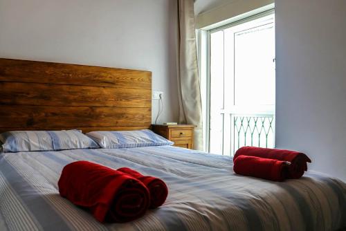 アルコス・デ・ラ・フロンテーラにあるThe nest in the old townのベッドルーム1室(大型ベッド1台、赤いタオル付)