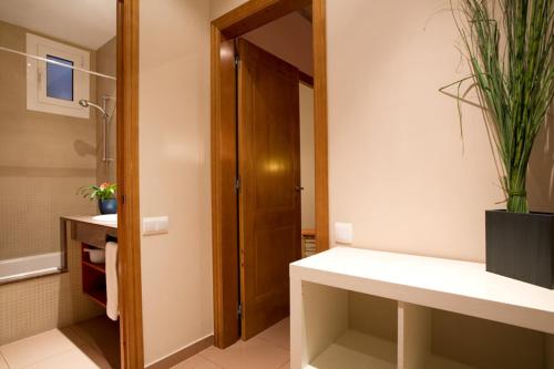バルセロナにあるBCNGOTIC 13のバスルーム(シンク、植物付きシャワー付)