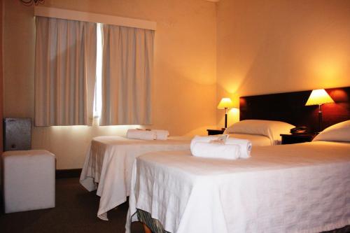 Una habitación de hotel con dos camas y una ventana. en Horizonte Hotel, en Mar del Plata