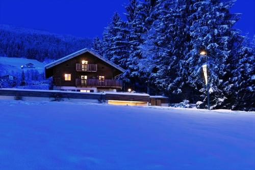 a house in the snow at night with trees at Landhaus Mooslechner in Radstadt
