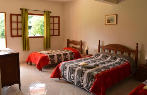 um quarto com 2 camas e uma janela em Fazenda Pousada Cachoeira do Flávio em São Tomé das Letras