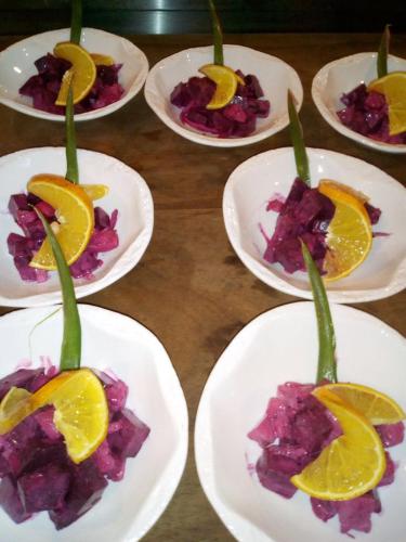a group of plates of food on a table at Hotel Sal de Mar in San Agustinillo