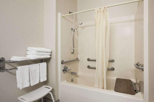 a bathroom with a shower with a shower curtain at Wingate by Wyndham Pueblo in Pueblo