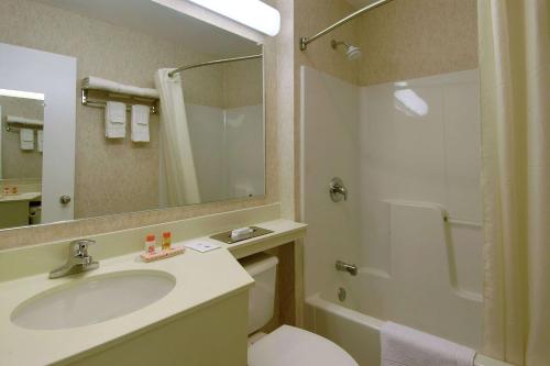 y baño con lavabo, aseo y ducha. en Howard Johnson by Wyndham Williamstown, en Williamstown