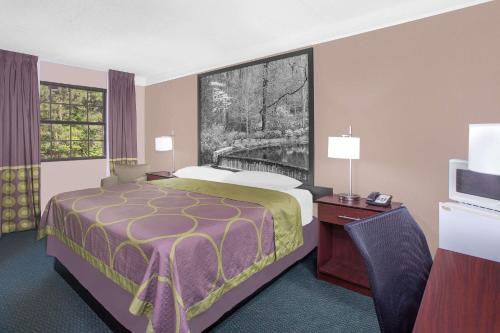 a hotel room with a bed and a tv at Super 8 by Wyndham Austell/Six Flags in Austell