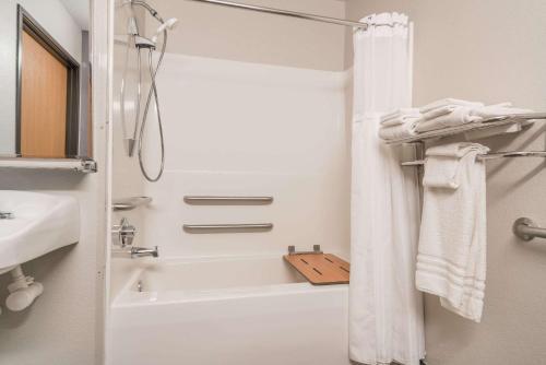 a bathroom with a shower and a tub and a sink at Microtel Inn & Suites by Wyndham Springfield in Springfield
