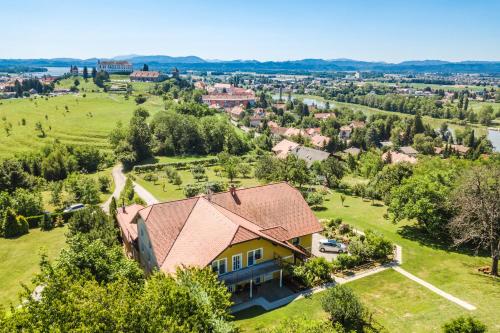 an aerial view of a house with a yard at Panorama B&B in Ptuj