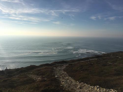 a view of the ocean from the top of a hill at Hôtel & Restaurant de la Plage in Crozon
