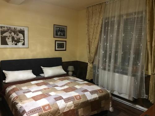 1 dormitorio con cama y ventana en Suite Edin, en Maintal