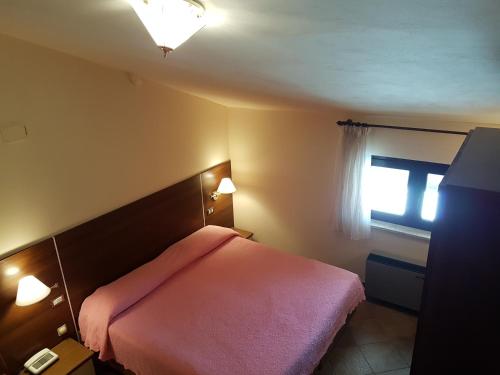 a bedroom with a bed and a window at Hotel del Lago Ampollino in Torre Caprara