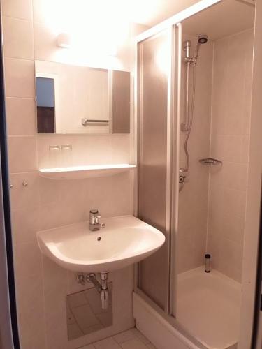 a bathroom with a sink and a shower at Götschlhof in Schladming