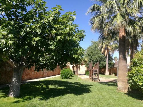 a garden with a palm tree and a fence at Agroturismo Finca Son Amora in Palma de Mallorca