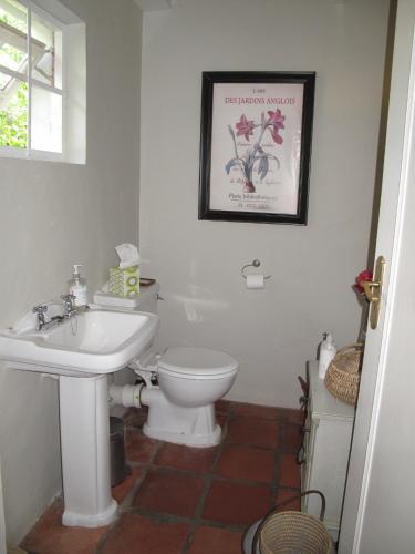 a bathroom with a white toilet and a sink at High Hopes in Greyton