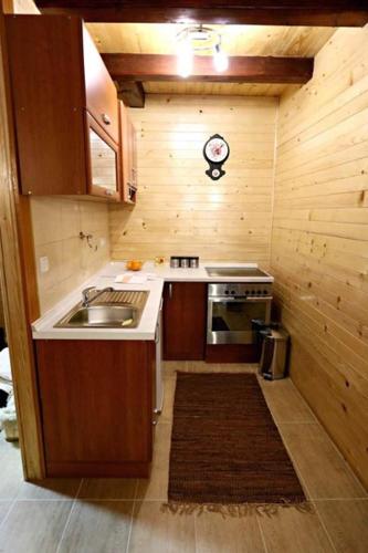 a small kitchen with a sink and a stove at Holiday Home Perduh in Sekulić 
