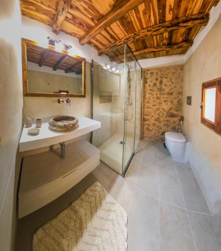 a bathroom with a sink and a shower at Villa Historica in San Miguel de Balansat