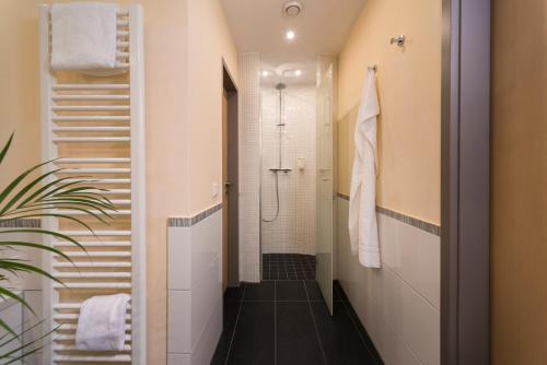 La salle de bains est pourvue d'une douche à l'italienne et de toilettes. dans l'établissement Best Western Hotel Lamm, à Singen