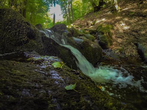 a small waterfall in the middle of a forest at Pension "Haus am Walde" Brodenbach, Mosel in Brodenbach