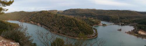 an aerial view of a lake in a valley at Le Mas Sophil in Carcès