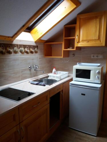 una cucina con lavello e microonde di Kaiser Apartman a Hévíz