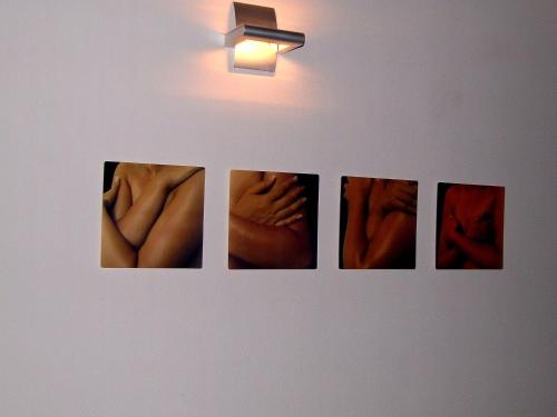 a group of four pictures of buttocks on a wall at IWA CENTAR Apartments & Wellness in Vrnjačka Banja