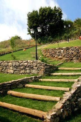 a set of stone steps with a stone wall at Colina Da Faja in Fajã da Ovelha
