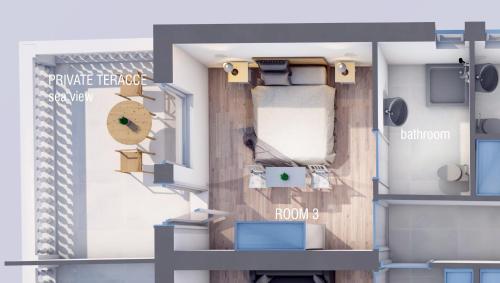 a floor plan of a small apartment with at Apartmani Mira in Vodice